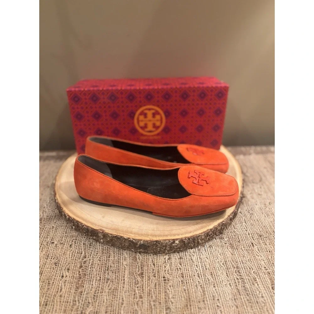 Tory Burch Fitz Orange Brushed Suede moccasins‎ loafers flats 7.5